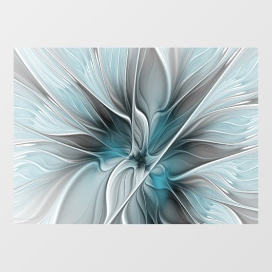 Bloemige Fractale Moderne Abstracte Bloem Blauw Gr Raamsticker (Vel)