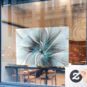 Bloemige Fractale Moderne Abstracte Bloem Blauw Gr Raamsticker (Cafe Raam)