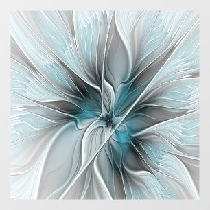 Bloemige Fractale Moderne Abstracte Bloem Blauw Gr Raamsticker