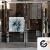 Bloemige Fractale Moderne Abstracte Bloem Blauw Gr Raamsticker (Kantoordeur)