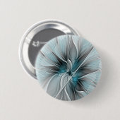 Bloemige Fractale Moderne Abstracte Bloem Blauw Gr Ronde Button 5,7 Cm (Voorkant /achterkant)