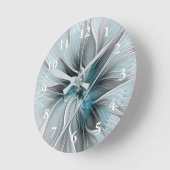 Bloemige Fractale Moderne Abstracte Bloem Blauw Gr Ronde Klok (Hoek)