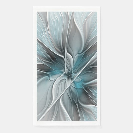Bloemige Fractale Moderne Abstracte Bloem Blauw Gr Servet (Voorkant)