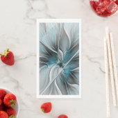 Bloemige Fractale Moderne Abstracte Bloem Blauw Gr Servet (Insitu)