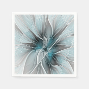 Bloemige Fractale Moderne Abstracte Bloem Blauw Gr Servet