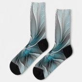 Bloemige Fractale Moderne Abstracte Bloem Blauw Gr Sokken (Links)