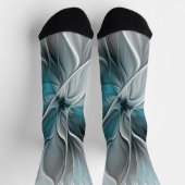 Bloemige Fractale Moderne Abstracte Bloem Blauw Gr Sokken (Top)