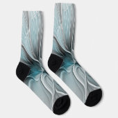 Bloemige Fractale Moderne Abstracte Bloem Blauw Gr Sokken (Rechts)