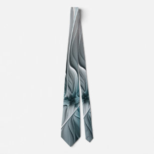 Bloemige Fractale Moderne Abstracte Bloem Blauw Gr Stropdas