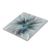 Bloemige Fractale Moderne Abstracte Bloem Blauw Gr Tegeltje (Zijkant)