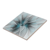 Bloemige Fractale Moderne Abstracte Bloem Blauw Gr Tegeltje (Zijkant)