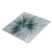 Bloemige Fractale Moderne Abstracte Bloem Blauw Gr Tegeltje (Zijkant)