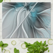 Bloemige Fractale Moderne Abstracte Bloem Blauw Gr Theedoek (Gevouwen)
