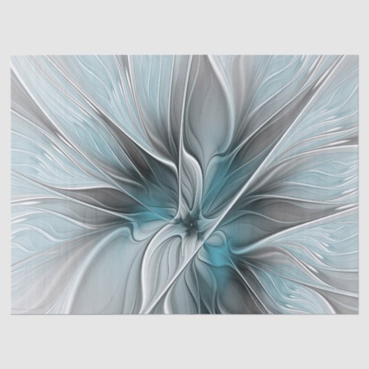 Bloemige Fractale Moderne Abstracte Bloem Blauw Gr Tissuepapier (Voorkant)