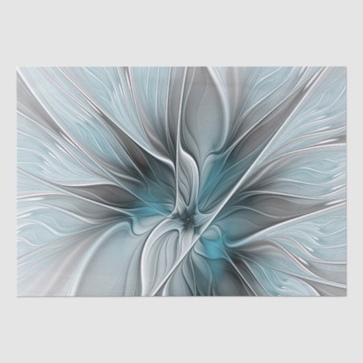 Bloemige Fractale Moderne Abstracte Bloem Blauw Gr Tissuepapier (Voorkant)