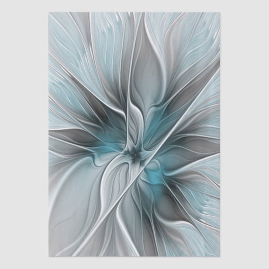 Bloemige Fractale Moderne Abstracte Bloem Blauw Gr Tissuepapier (Voorkant)