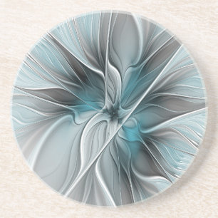 Bloemige Fractale Moderne Abstracte Bloem Blauw Gr Zandsteen Onderzetter