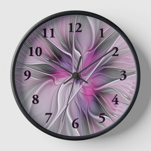 Bloemige Fractale Moderne Abstracte Bloem Roze Gri (Voorkant)