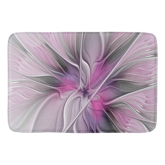 Bloemige Fractale Moderne Abstracte Bloem Roze Gri Badmat (Voorkant)