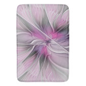 Bloemige Fractale Moderne Abstracte Bloem Roze Gri Badmat (Voorkant Verticaal)