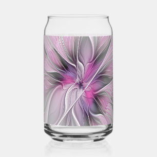 Bloemige Fractale Moderne Abstracte Bloem Roze Gri Blikvorm Glas
