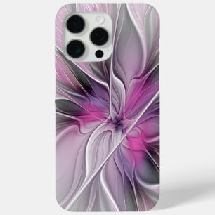 Bloemige Fractale Moderne Abstracte Bloem Roze Gri iPhone 15 Pro Max Hoesje
