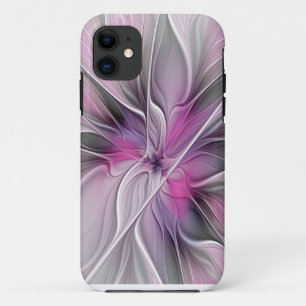 Bloemige Fractale Moderne Abstracte Bloem Roze Gri Case-Mate iPhone Case