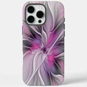 Bloemige Fractale Moderne Abstracte Bloem Roze Gri iPhone 16 Pro Max Hoesje