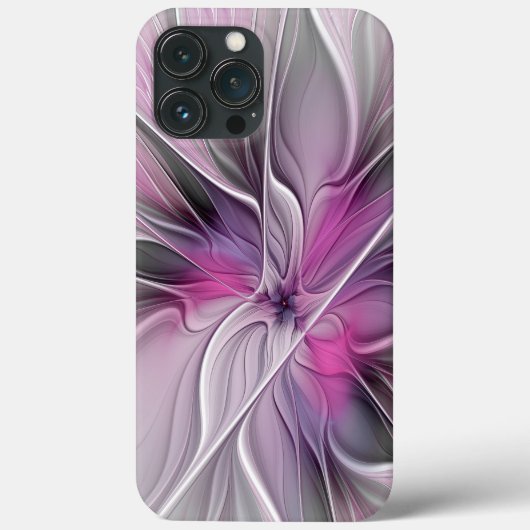 Bloemige Fractale Moderne Abstracte Bloem Roze Gri Case-Mate iPhone Case (Achterkant)