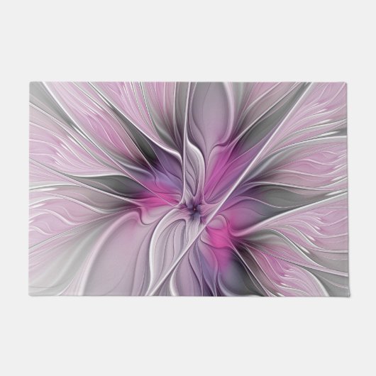 Bloemige Fractale Moderne Abstracte Bloem Roze Gri Deurmat (Voorkant)