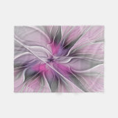 Bloemige Fractale Moderne Abstracte Bloem Roze Gri Fleece Deken (Voorkant (Horizontaal))