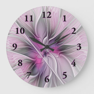 Bloemige Fractale Moderne Abstracte Bloem Roze Gri Grote Klok