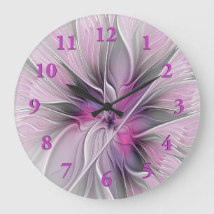 Bloemige Fractale Moderne Abstracte Bloem Roze Gri Grote Klok