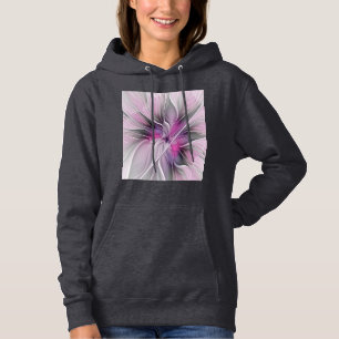 Bloemige Fractale Moderne Abstracte Bloem Roze Gri Hoodie