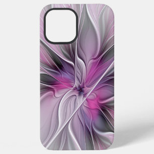 Bloemige Fractale Moderne Abstracte Bloem Roze Gri iPhone 12 Pro Max Hoesje