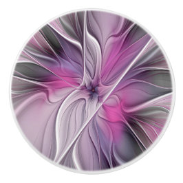 Bloemige Fractale Moderne Abstracte Bloem Roze Gri Keramische Knop