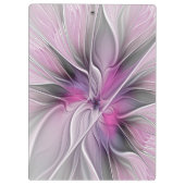 Bloemige Fractale Moderne Abstracte Bloem Roze Gri Klembord (Achterkant)