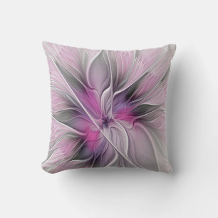 Bloemige Fractale Moderne Abstracte Bloem Roze Gri Kussen