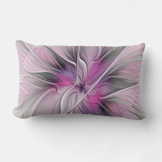 Bloemige Fractale Moderne Abstracte Bloem Roze Gri Kussen
