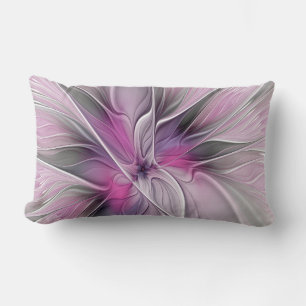 Bloemige Fractale Moderne Abstracte Bloem Roze Gri Kussen