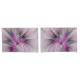 Bloemige Fractale Moderne Abstracte Bloem Roze Gri Kussensloop