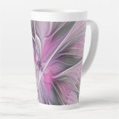 Bloemige Fractale Moderne Abstracte Bloem Roze Gri Latte Mok (Rechterhoek)