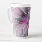 Bloemige Fractale Moderne Abstracte Bloem Roze Gri Latte Mok (Linkerhoek)