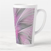Bloemige Fractale Moderne Abstracte Bloem Roze Gri Latte Mok (Rechts)
