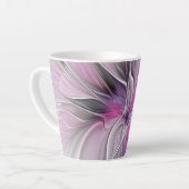 Bloemige Fractale Moderne Abstracte Bloem Roze Gri Latte Mok (Linkerhoek)