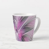 Bloemige Fractale Moderne Abstracte Bloem Roze Gri Latte Mok (Rechterhoek)