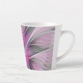 Bloemige Fractale Moderne Abstracte Bloem Roze Gri Latte Mok (Rechts)