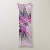 Bloemige Fractale Moderne Abstracte Bloem Roze Gri Lichaamskussen (Achterkant (Verticaal))