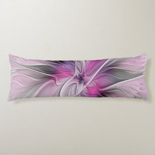 Bloemige Fractale Moderne Abstracte Bloem Roze Gri Lichaamskussen