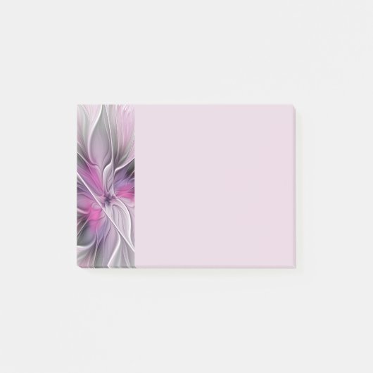 Bloemige Fractale Moderne Abstracte Bloem Roze Gri Post-it® Notes (Voorkant)